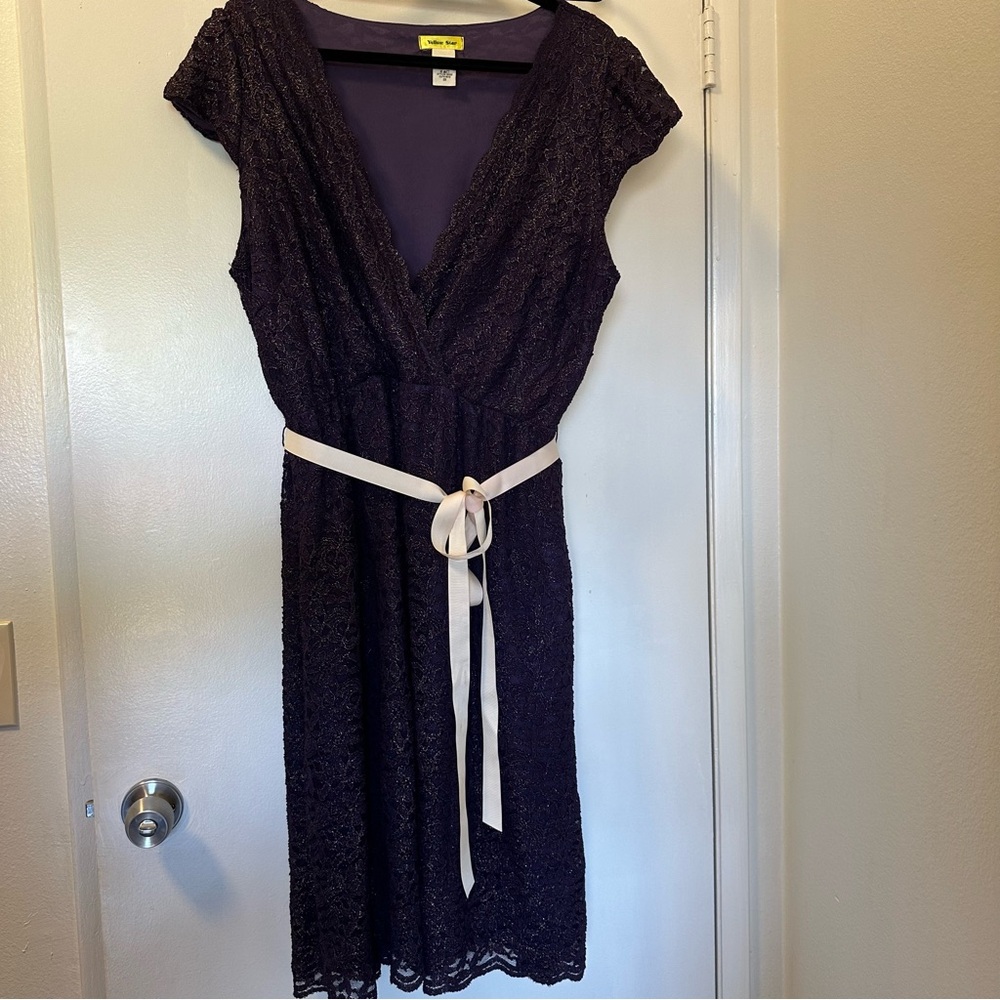 Elegant Purple Shimmery Lace Dress